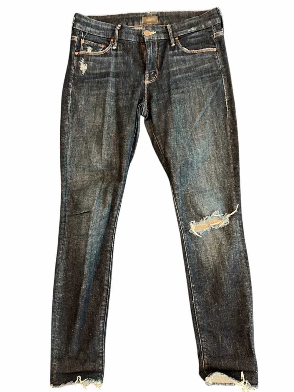 MOTHER Women’s Distressed Ankle Jeans in Faded Blue
